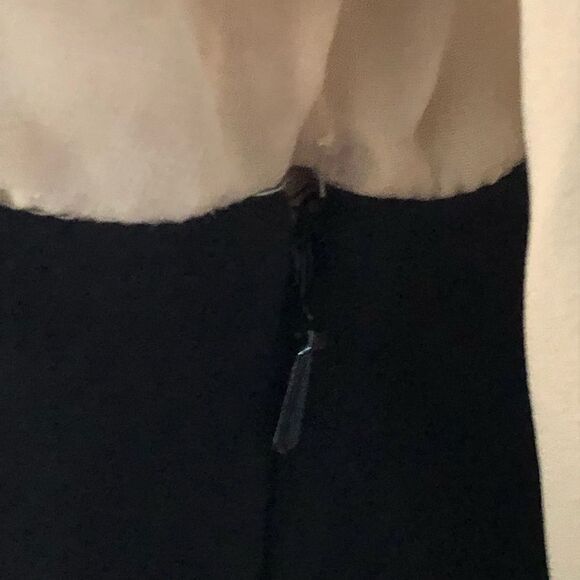 SZ12 DKNY  Silk Tie Neck Color Block Dress (Ivory/Black) - Picture 6 of 13